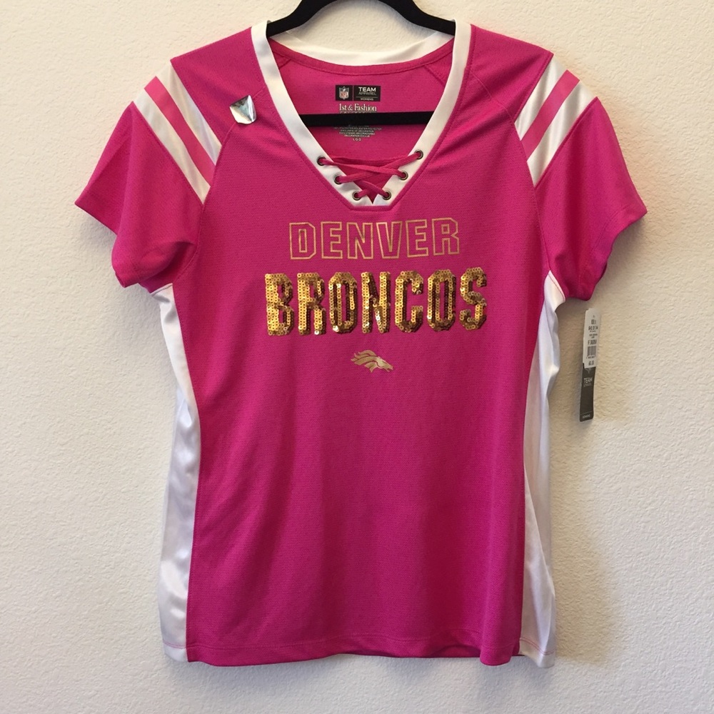 💐 NWT NFL Pink Sequin Denver Broncos Women Jersey